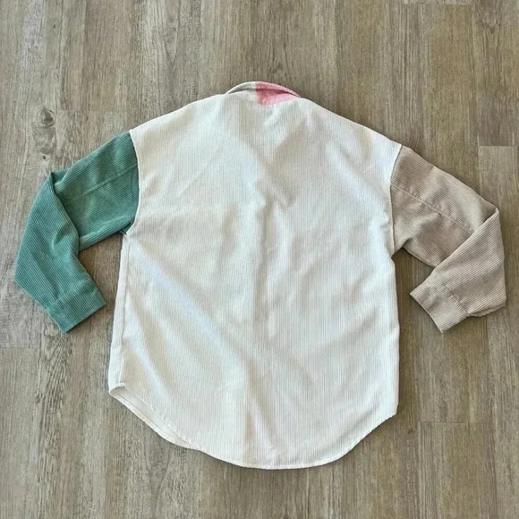 Womens Corduroy Button Down Color Block Shacket - L - Picture 4 of 5